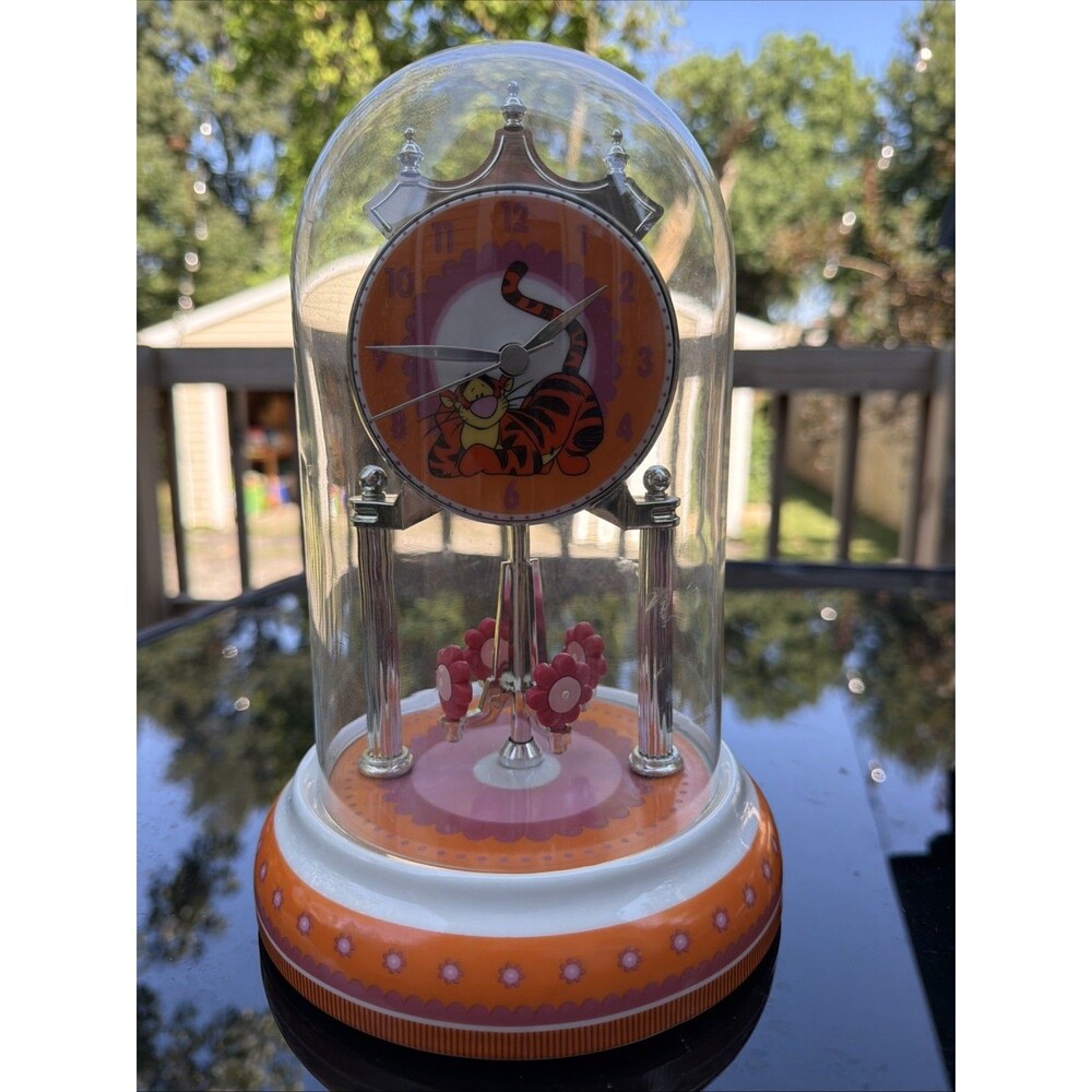 Disney Winnie The Pooh Tigger Dome Porcelain Pendulum Anniversary Clock- Tested